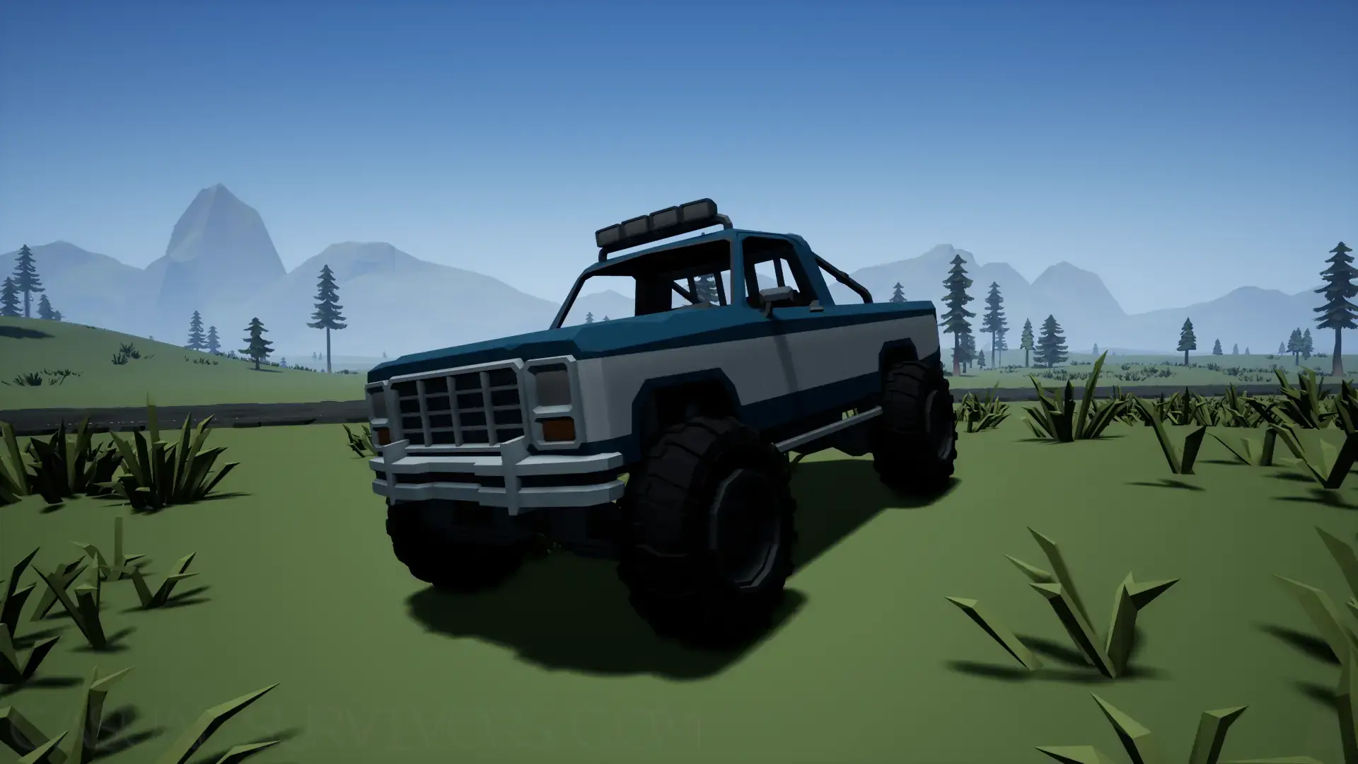 Deadpoly Blue and White-Striped Truck