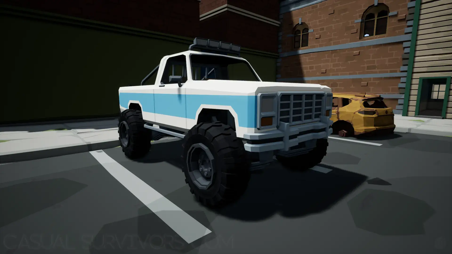 Deadpoly White and Blue-Striped Truck